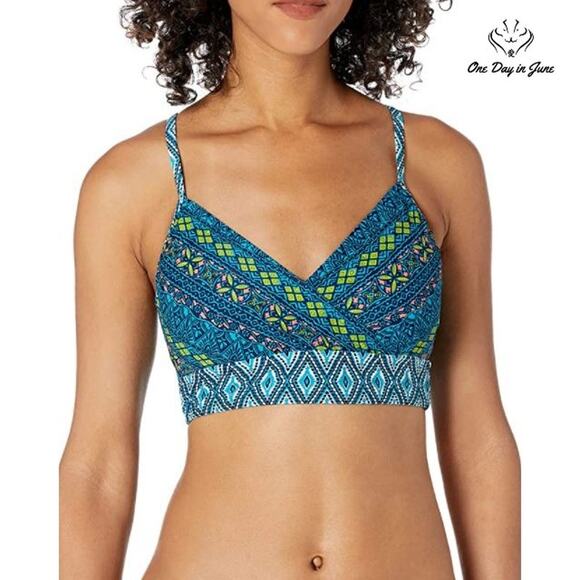 Coastal Blue Banded Wrapped Font Bikini Top Swimsuit Size L (12-14) - Picture 1 of 4